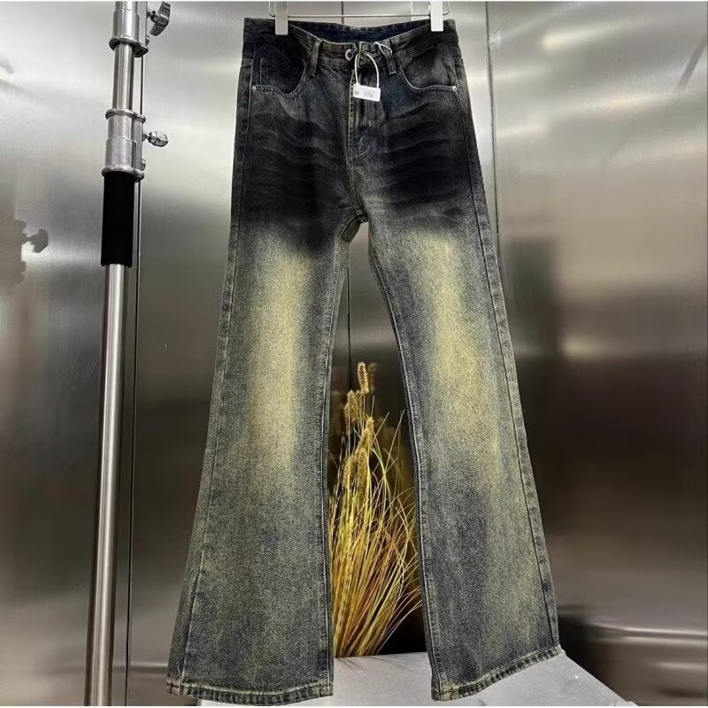 American Style High Street Niche Washed Gradient Contrast Color Design Sense Jeans Men'S Autumn New Washed Retro Slight Pants - Image 2